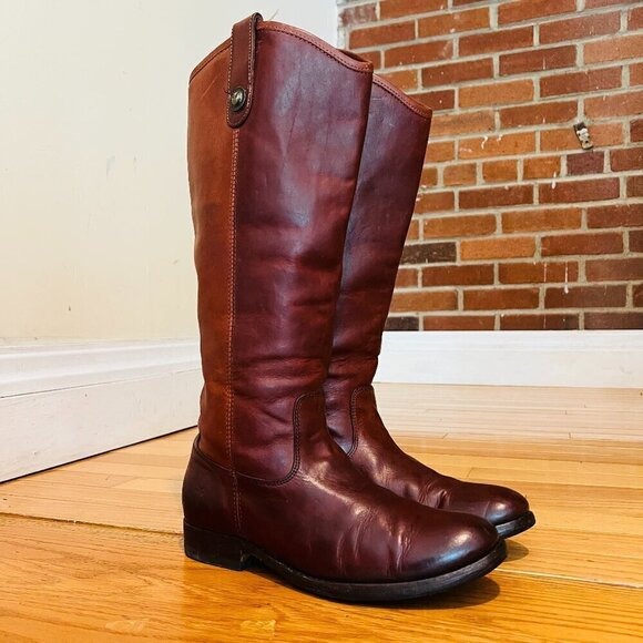 Shoes - Frye Melissa Button Western Equestrian Mahogany Cognac Redwood 16" Tall